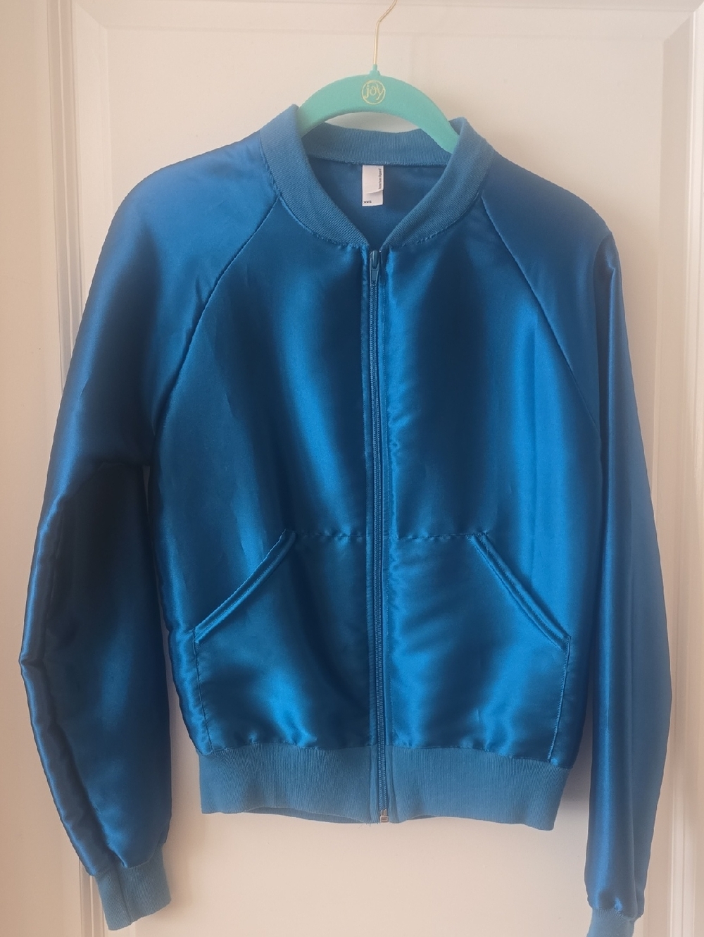 American Apparel Bright Aqua Blue Satin Bomber Jacket - VINTAGE